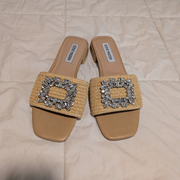 Steve Madden Tan Embellished Slide Sandals - Picture 4 of 5